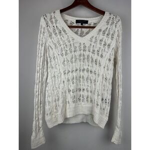 Rag & Bone New York White V-Neck Distressed Knit Sweater Size S